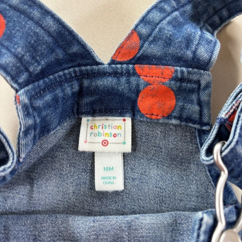 Toddler 18M Denim Overalls Orange‎ Polka Dots Adjustable Straps Snap Legs Cute